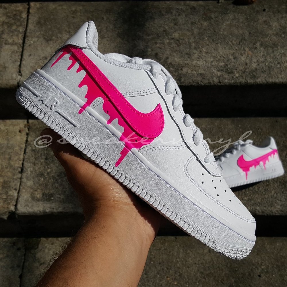 Custom Nike Air Force 1 Low White Pink Paint Drip Custom NWT